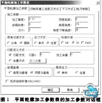 平面轮廓加工参数裹的加工参数对话枢