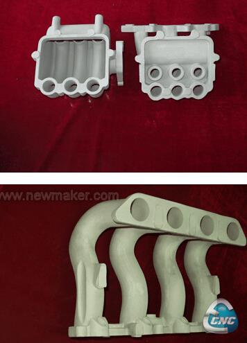 所示为使用石膏型铸造得到的发动机进气歧管系列产品 