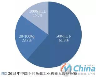 2015年中国不同负载工业机器人市场份额